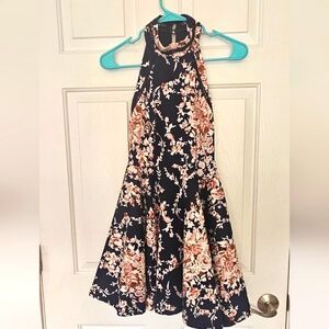 B Darlin - Navy Floral Halter Neck Dress - Size 1/2
